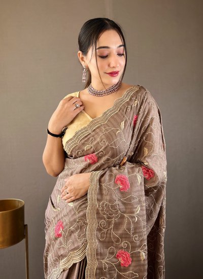 Groovy Tussar Silk Embroidered Designer Traditional Saree
