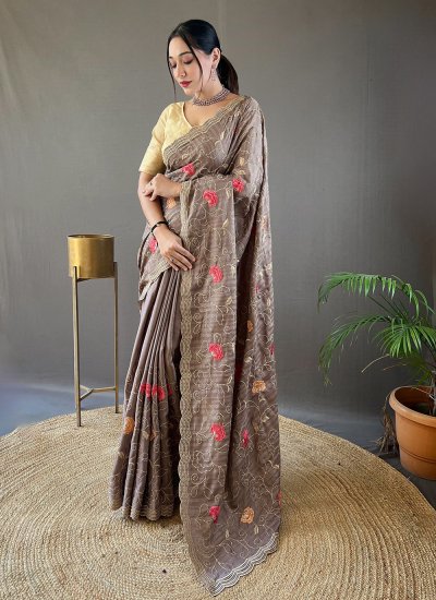 Groovy Tussar Silk Embroidered Designer Traditional Saree