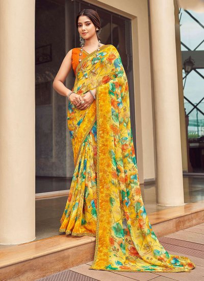 Groovy Yellow Georgette Contemporary Saree