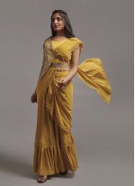 Groovy Yellow Georgette Designer Traditional Saree