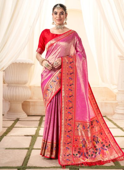 Handloom silk Pink Trendy Saree
