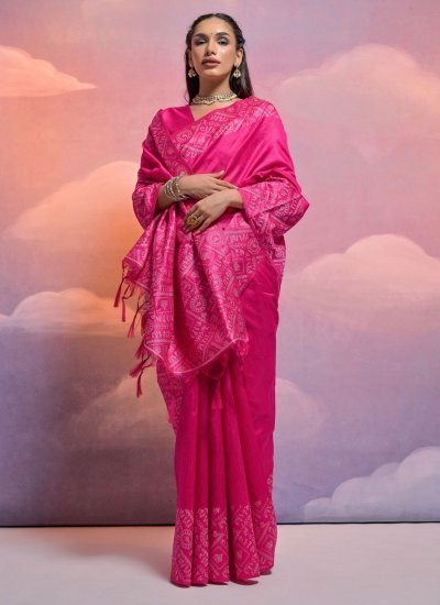 Handloom silk Saree in Rani