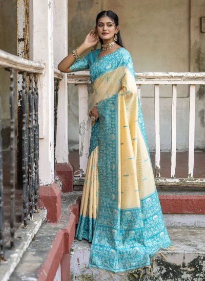 Handloom silk Trendy Saree in Firozi