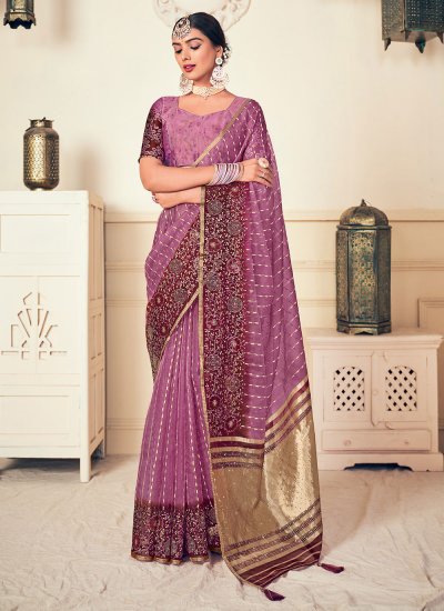 Haute Silk Purple Embroidered Contemporary Saree