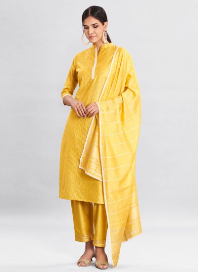 Haute Yellow Embroidered Chanderi Salwar Suit