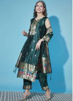 Heavenly Cotton Silk Green Jacquard Work Salwar Suit