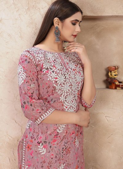 Honourable Embroidered Pink Casual Kurti
