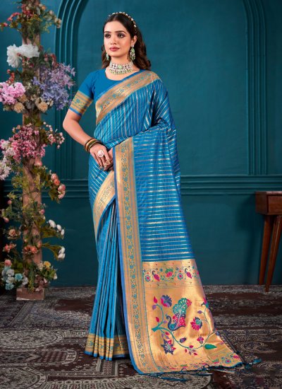 Honourable Silk Blue Weaving Designer Traditional Saree