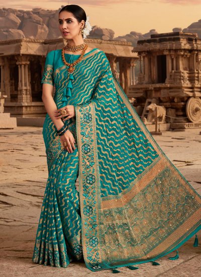 Honourable Turquoise Weaving Trendy Saree