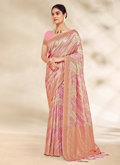 Hypnotizing Cotton Thread Work Pink Casual Saree