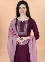 Hypnotizing Wine Embroidered Cotton Readymade Salwar Suit