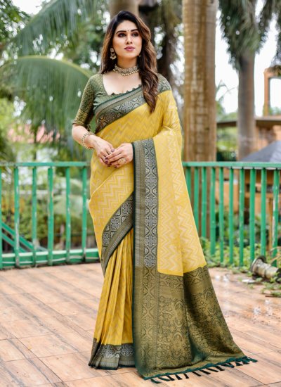 Ideal Mustard Weaving Kanjivaram Silk Trendy Saree