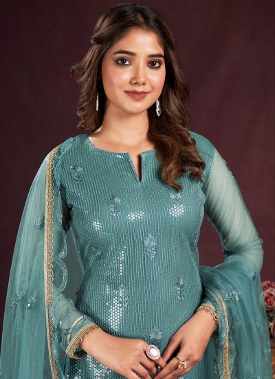 Impeccable Cotton Turquoise Thread Trendy Salwar Suit