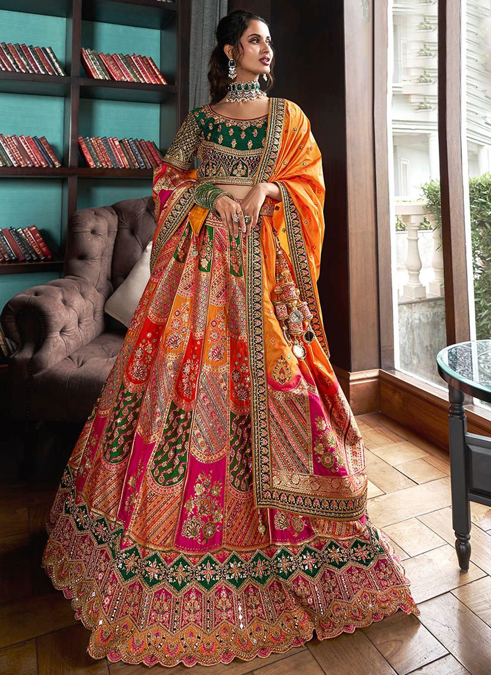 Impressive Green lehenga choli for women ready to wear, Banarasi silk(Jacquard) With Weaving Zari Work lehenga choli for women top sangeet