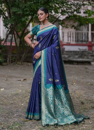 Impeccable Silk Navy Blue Woven Classic Saree