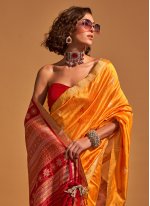 Impeccable Weaving Handloom silk Mustard Classic Saree