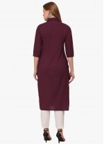 Impeccable Wine Embroidered Cotton Party Wear Kurti