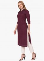 Impeccable Wine Embroidered Cotton Party Wear Kurti