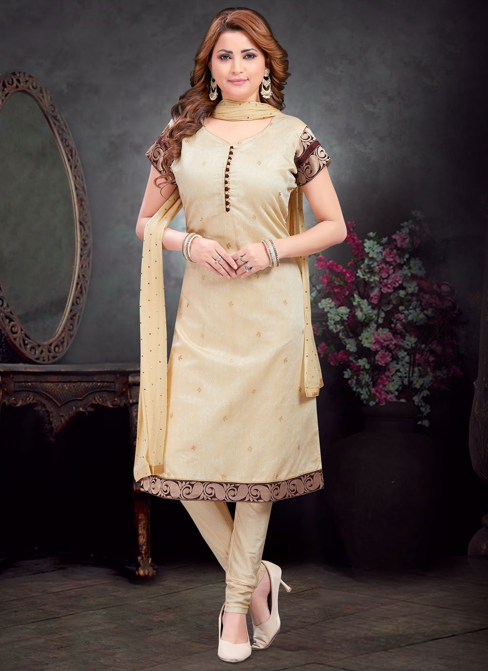 Readymade Churidar Salwar Kameez Plain Cotton in Grey