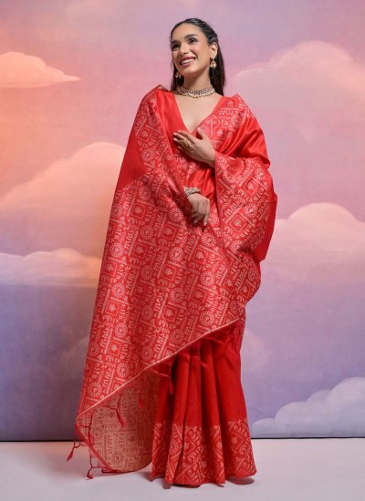Imperial Woven Handloom silk Red Saree