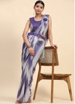 Imported Embroidered Contemporary Saree in Grey and Purple