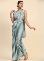 Imported Grey and Turquoise Sequins Classic Saree