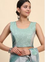Imported Grey and Turquoise Sequins Classic Saree
