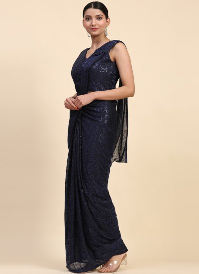 Imported Sequins Navy Blue Classic Saree
