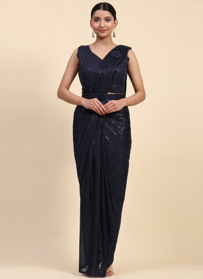 Imported Sequins Navy Blue Classic Saree