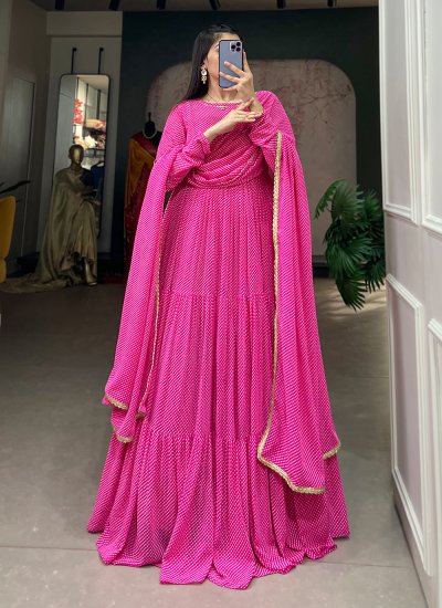 Imposing Printed Pink Georgette Designer Gown