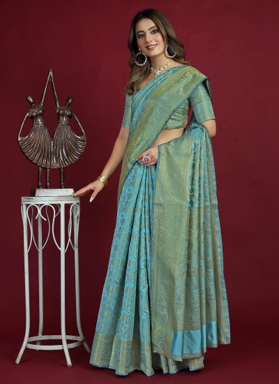 Imposing Turquoise Classic Saree