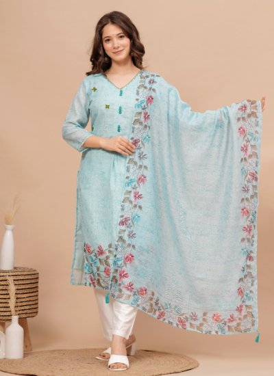 Incredible Turquoise Handwork Readymade Suit