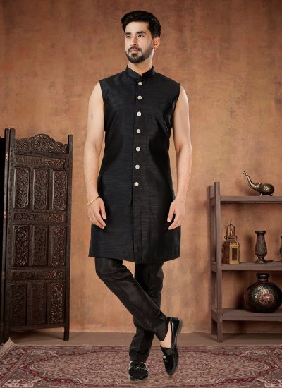 Indo Western Resham Thread Work Silk in Black