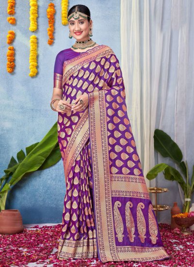 Innovative Woven Silk Purple Saree