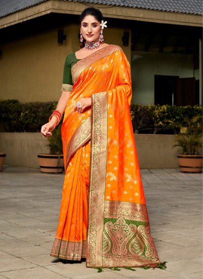 Integral Banarasi Silk Mehndi Traditional Saree