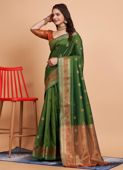 Integral Green Banarasi Silk Contemporary Style Saree
