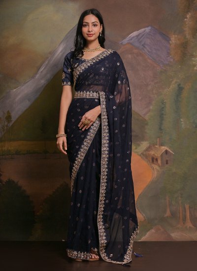 Integral Sequins Georgette Contemporary Style Saree