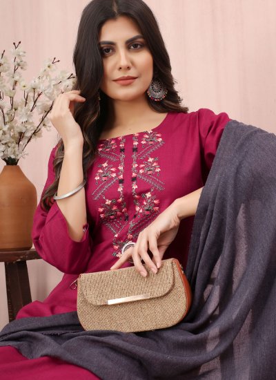 Intriguing Cotton Embroidered Rani Salwar Suit