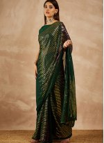 Intriguing Georgette Sequins Green Shaded Saree