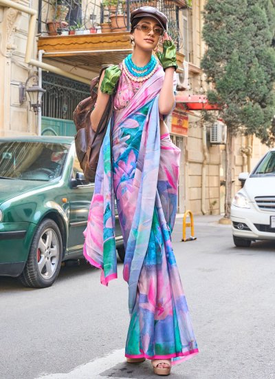 Intriguing Multi Colour Georgette Satin Contemporary Style Saree