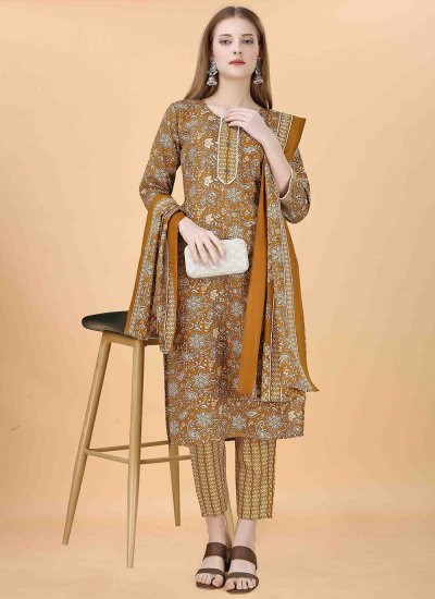 
                            Intriguing Mustard Blended Cotton Salwar Suit