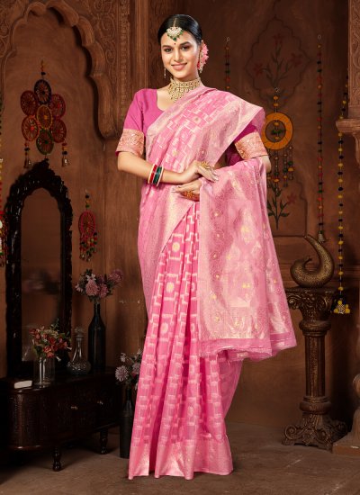 Intrinsic Thread Work Cotton Pink Casual Saree
