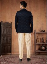 Jacquard Jodhpuri Suit in Blue