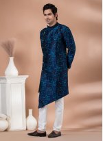 Jacquard Silk Embroidered Indo Western in Navy Blue