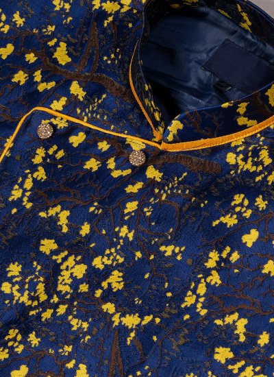 Jacquard Silk Navy Blue Embroidered Indo Western