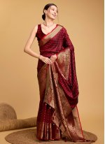 Jacquard Work Silk Designer Saree in Maroon