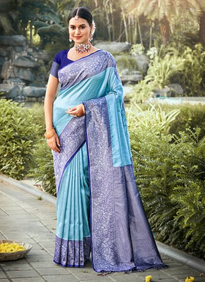 Kanjivaram Silk Border Blue Designer Traditional Saree