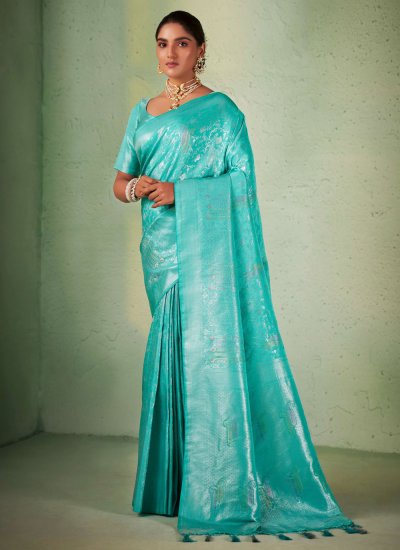 Kanjivaram Silk Contemporary Saree in Aqua Blue