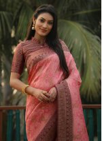 Kanjivaram Silk Designer Pink Trendy Saree