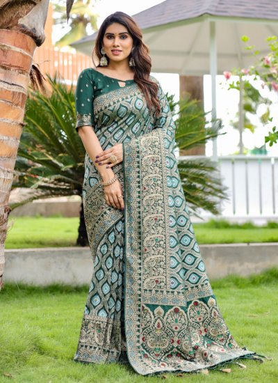 Kanjivaram Silk Designer Saree in Green